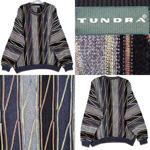 Vintage Tundra Canada Sweater Mens Large 90s Blue Gray Black Chunky Knit Biggie